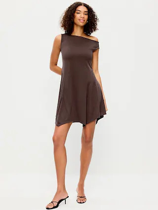 Fit & Flare Asymmetrical Shoulder Mini Dress | Old Navy (CA)