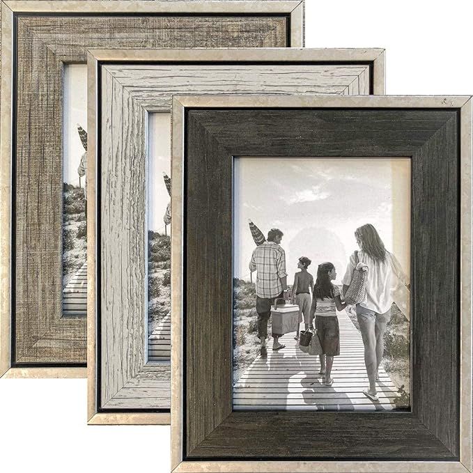 Tasse Verre 5x7 Rustic Picture Frames 3-Pack, Distressed Farmhouse-Style Table Frame, Brushed Ind... | Amazon (US)