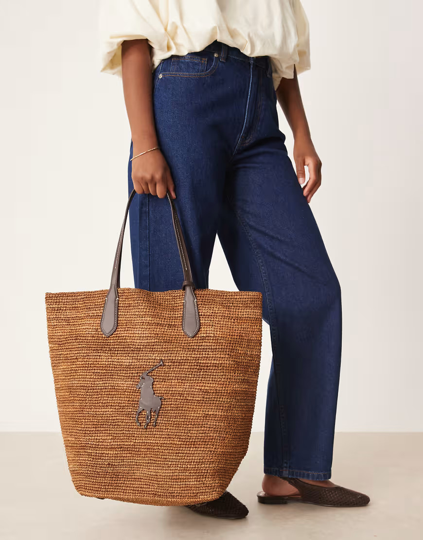 Polo Ralph Lauren raffia large tote bag in brown | ASOS (Global)