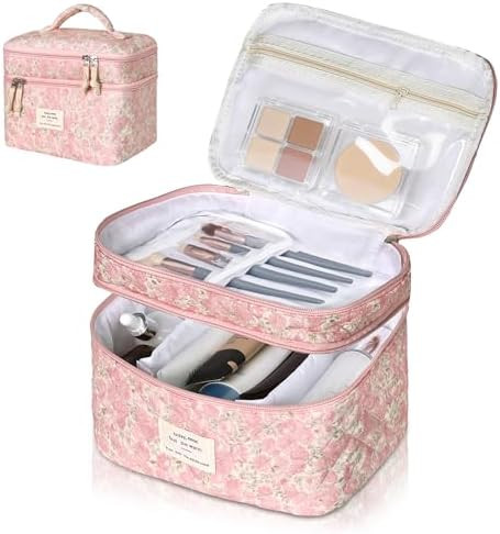 Gosect Makeup Bag, Portable Travel Make up Bag, Large Capacity Quilted Cosmetic Organizer Bag, Cu... | Amazon (US)