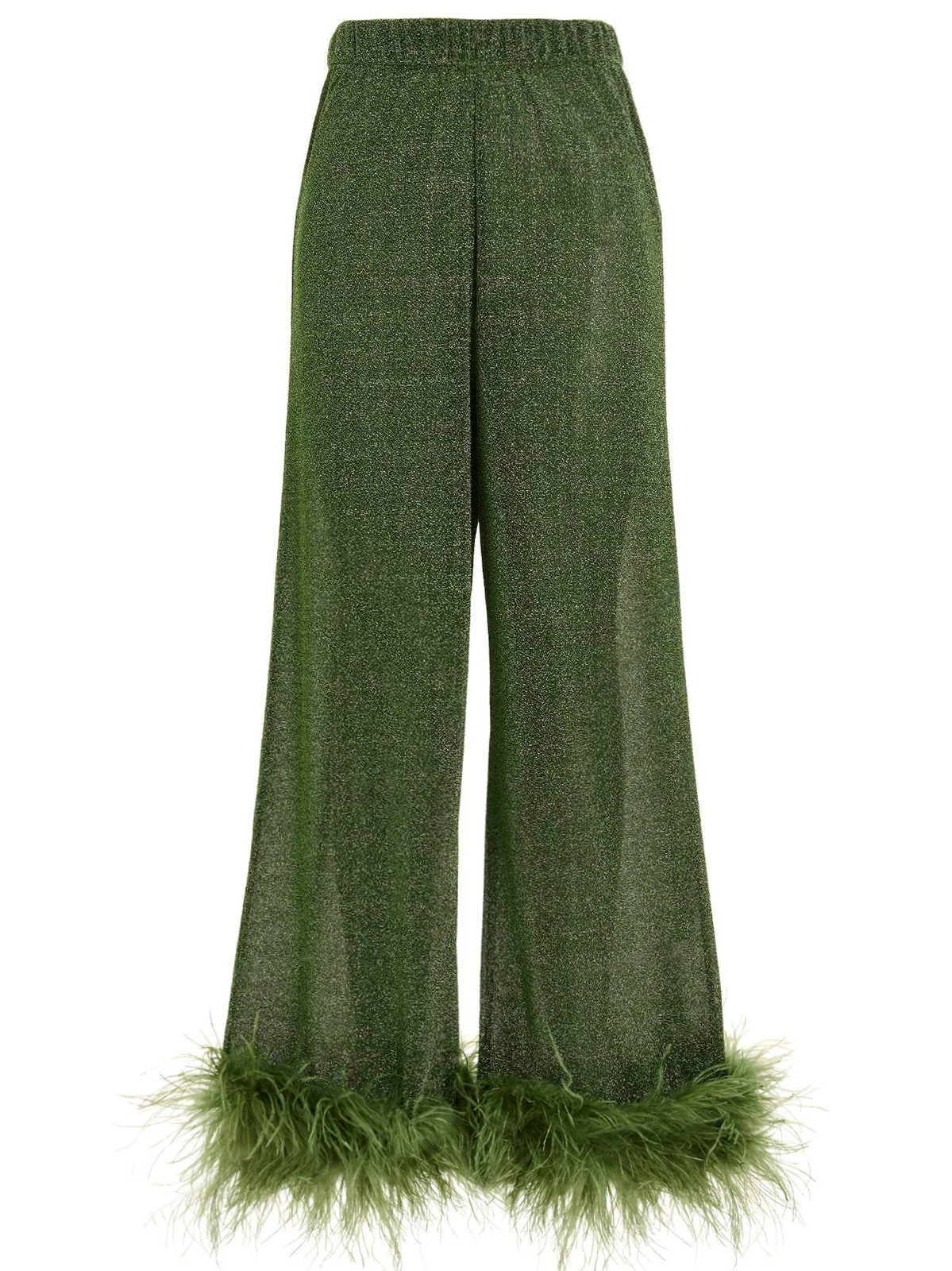 Oséree Feather-Trimmed Wide-Leg Trousers | Cettire Global