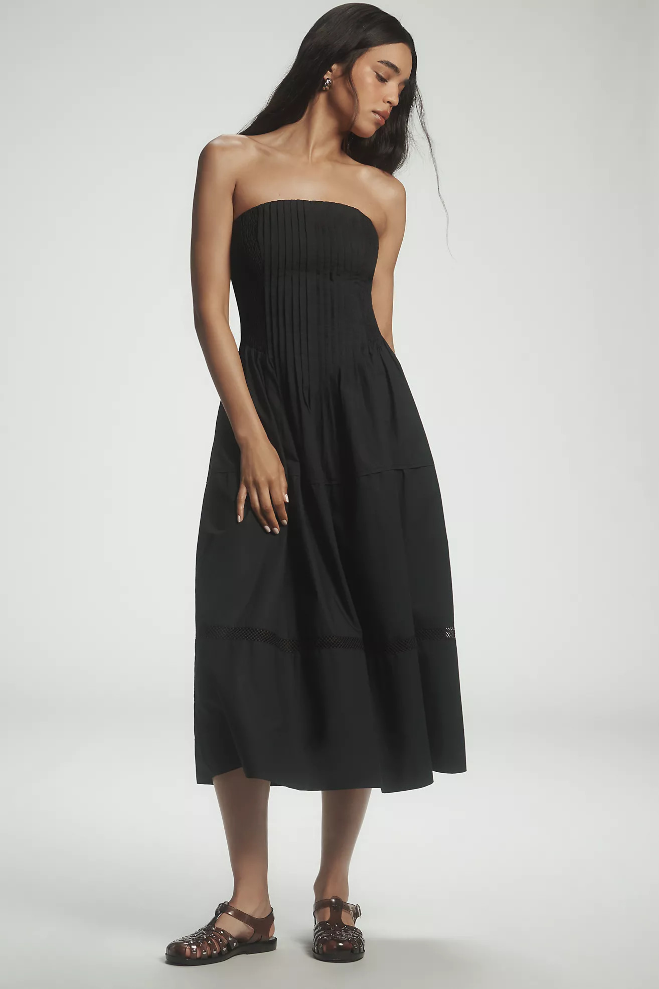 By Anthropologie Cotton Poplin Strapless Midi Dress | Anthropologie (US)