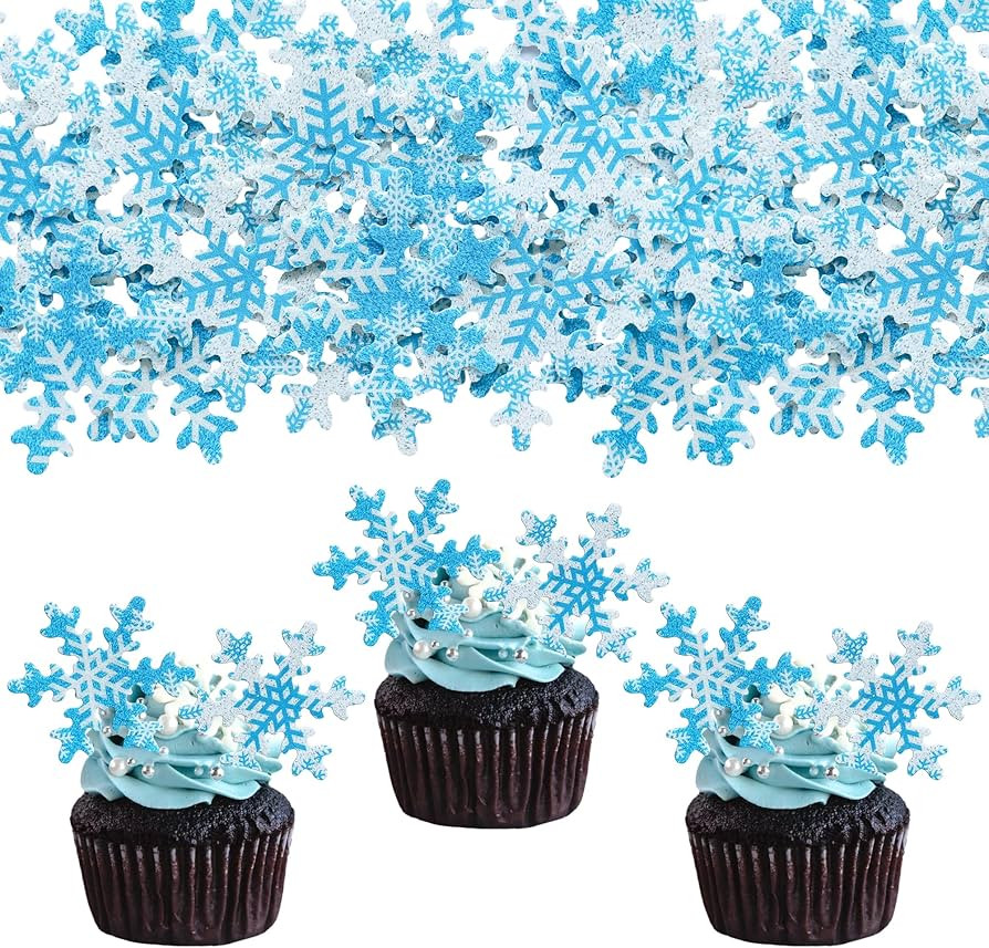 Gyufise 50Pcs Pink Edible Cupcake Cake Toppers Snowflake Cake Decorations for Christmas Winter Fr... | Amazon (US)