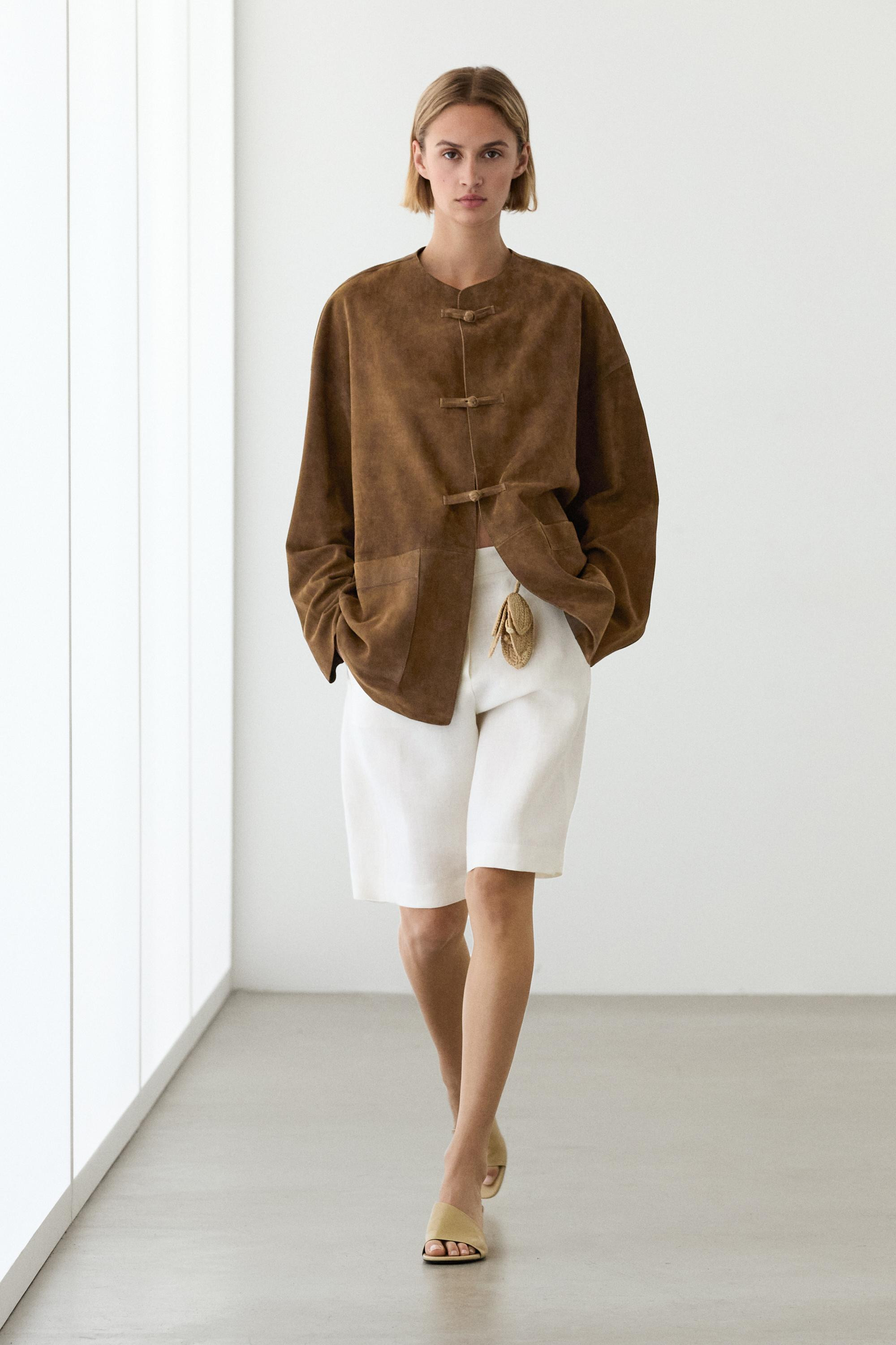 Suede leather stand collar jacket | Massimo Dutti UK