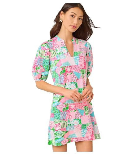 Lilly Pulitzer Womens Carey Dress Multi Crazy Quilt XL One Size | Amazon (US)