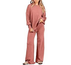 Women 2 Piece Outfits Sweatsuit Oversized Sweater Set & Wide Leg Pants Fall Chunky Lounge Set | Amazon (US)