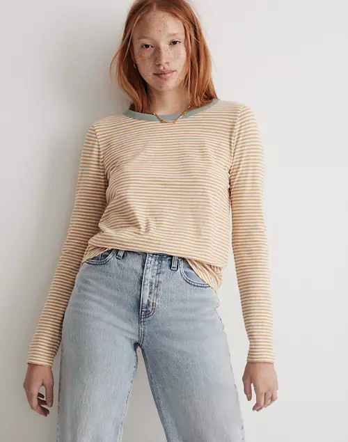 Whisper Cotton Rib-Crewneck Long-Sleeve Ringer Tee in Keene Stripe | Madewell