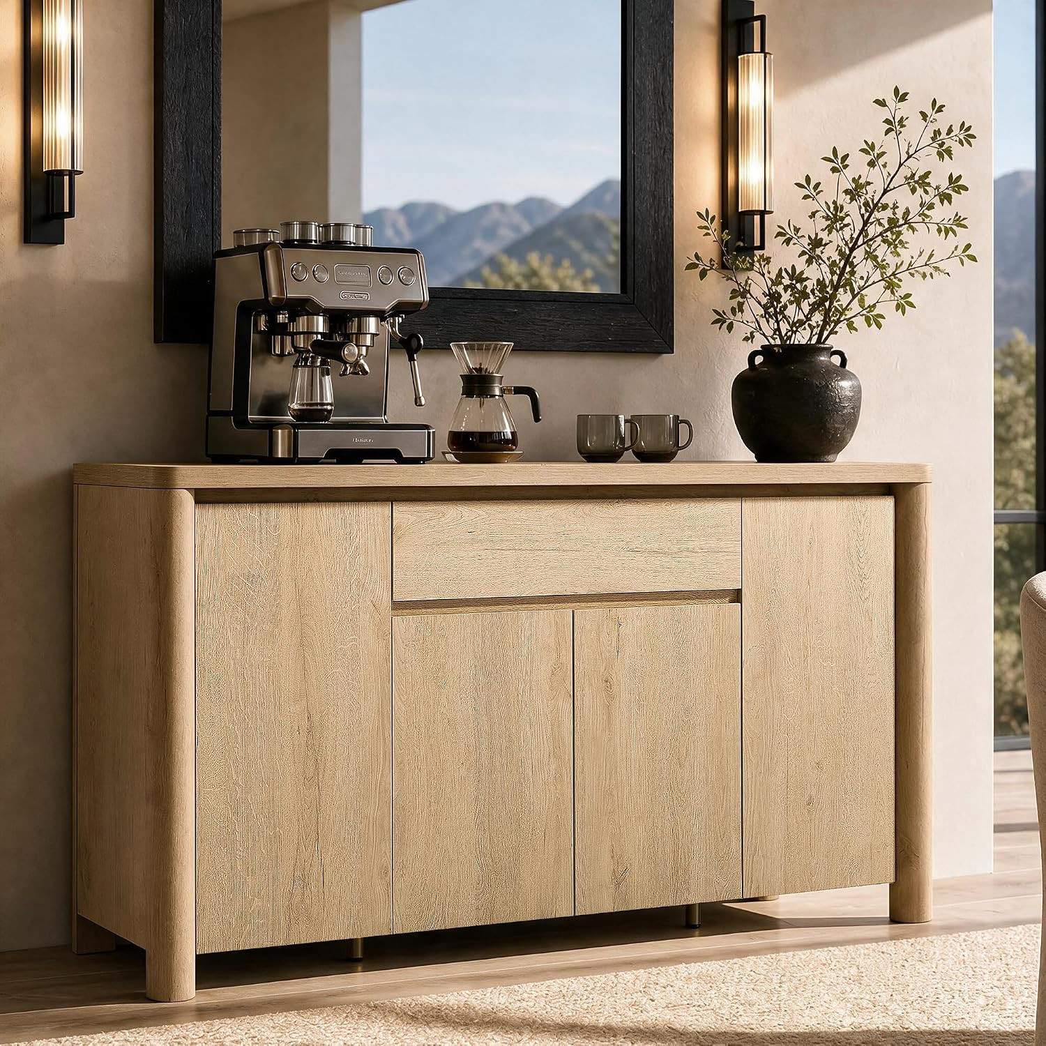 63" Sideboard Buffet Cabinet with Drawer, Wood Credenza Coffee Bar with Storage, 4 Doors, Adjusta... | Amazon (US)