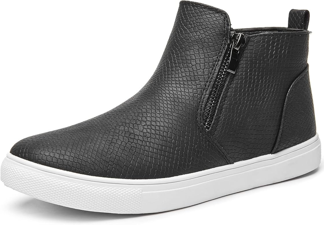 Adokoo Women's Ankle Boots & Booties PU Leather Boots with Zipper Fashion High Top Sneakers | Amazon (US)