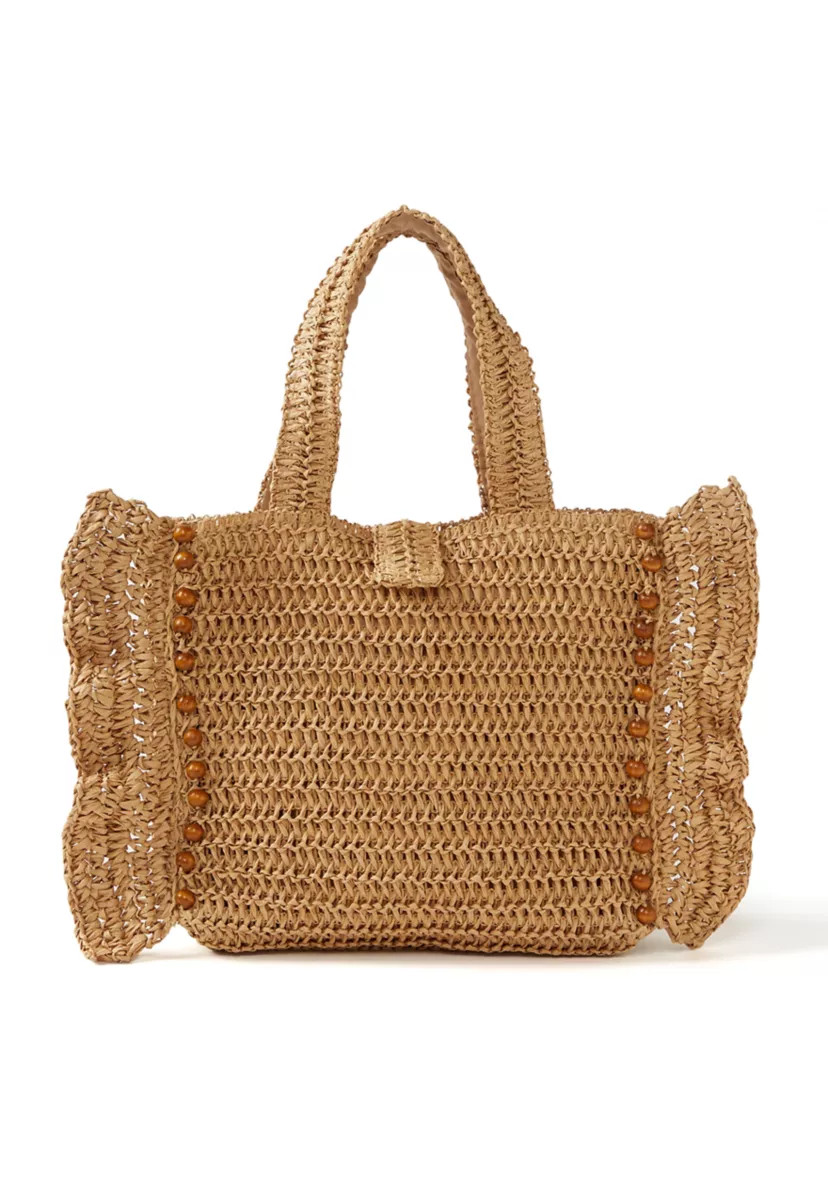 Wood Beaded Ruffle Tote | Belk