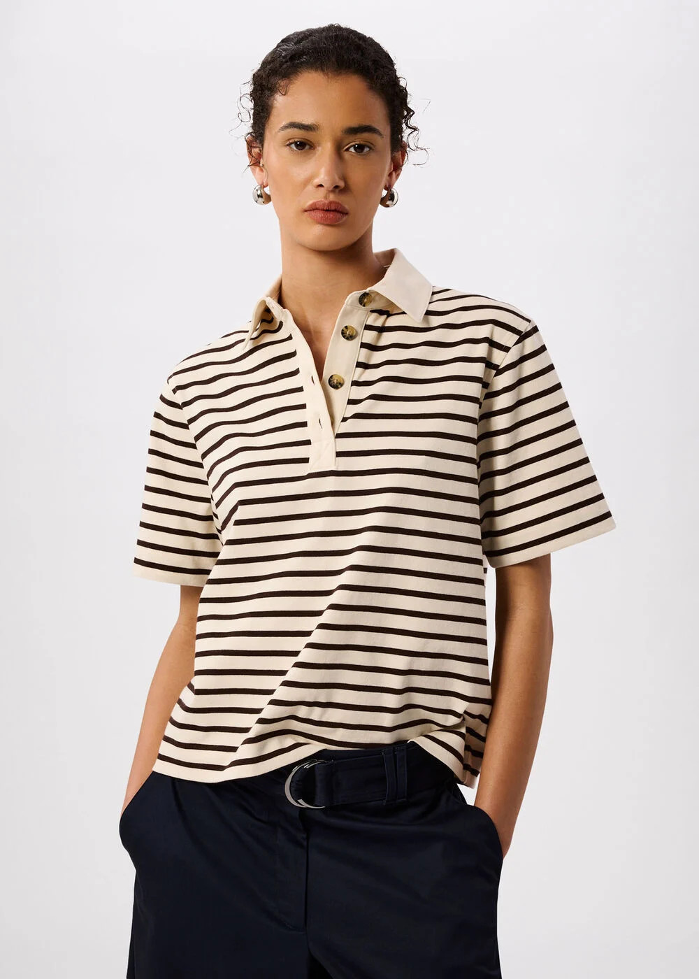 Ivory/Multi Short Sleeve Stripe Polo | WHISTLES | Whistles UK | | Whistles