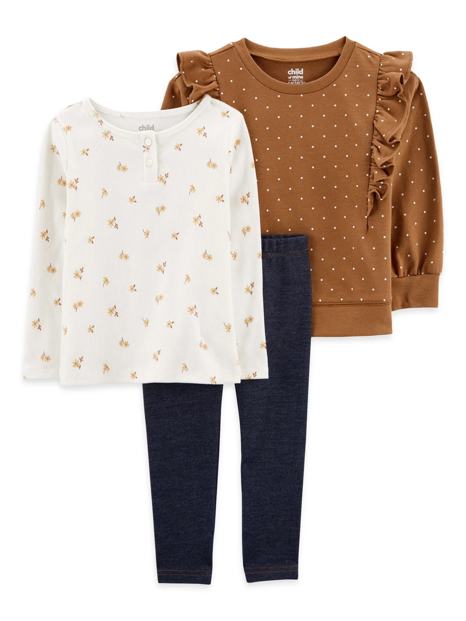 Carter's Child of Mine Baby and Toddler Girl Long-Sleeve Crew Sweatshirt, T-Shirt and Pants Outfi... | Walmart (US)