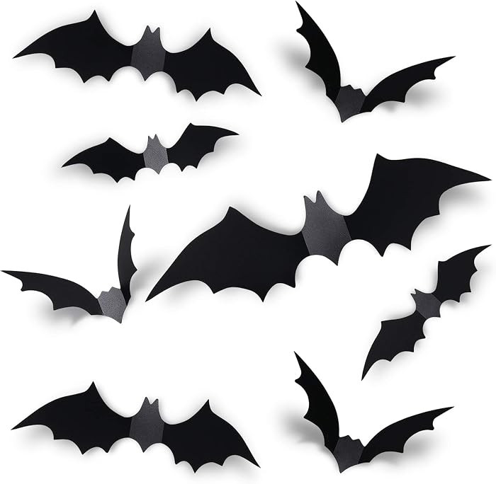 Coogam 60PCS Halloween Bats Decoration, 4 Different Sizes Realistic PVC Black 3D Scary Bat Sticker for Home Decor DIY Wall Decal Bathroom Indoor Hallowmas Party Supplies | Amazon (US)