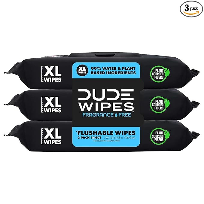 DUDE Wipes - Flushable Wipes - 3 Pack, 144 Wipes - Unscented Extra-Large Adult Wet Wipes - Vitami... | Amazon (US)
