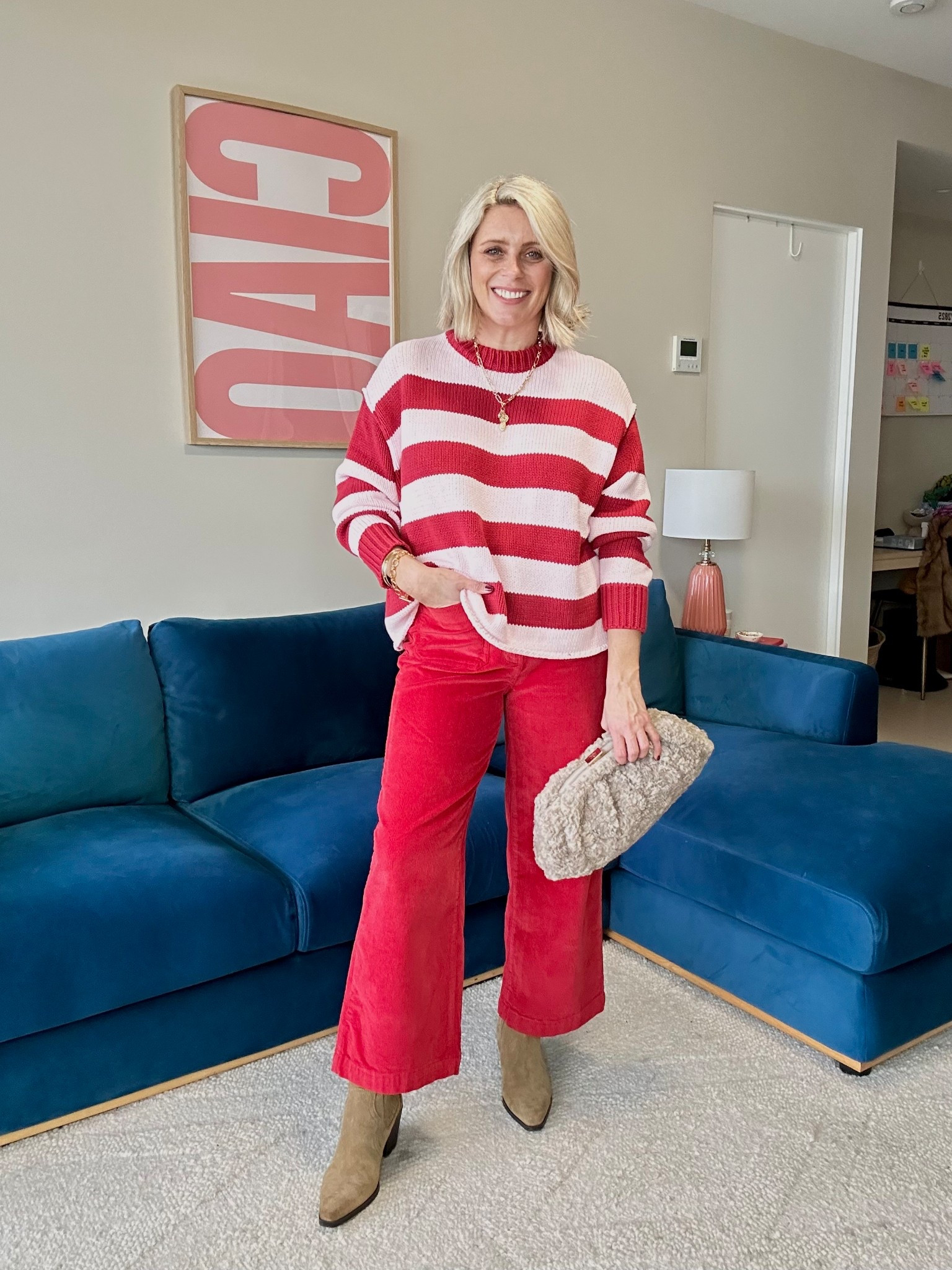 Mixing raspberry and pastel pink tones for a casual winter look and mixing textures with knit, corduroy and that fluffy clutch. 

Jeans are a medium  

#LTKpetite #LTKaustralia #LTKwinter