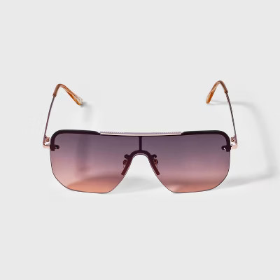 Women's Shiny Metal Shield Flat Top Sunglasses with Gradient Lenses - Universal Thread™ Gold: S... | Target