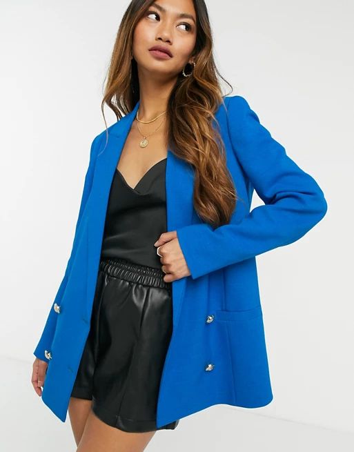 River Island double breasted blazer in blue | ASOS (Global)