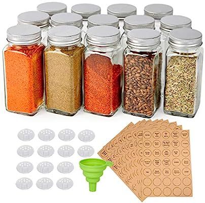 14 Pcs Glass Spice Jars, SXUDA 4oz Empty Square Spice Bottles with Shaker Lids and Airtight Metal... | Amazon (US)