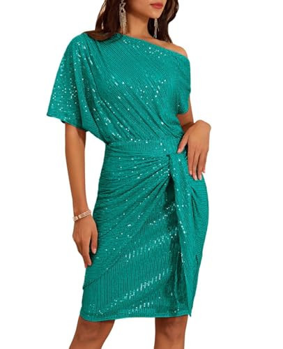 GRACE KARIN Sequin Dress for Women Sexy One Shoulder Bodycon Dress Light Blue Green S | Amazon (US)