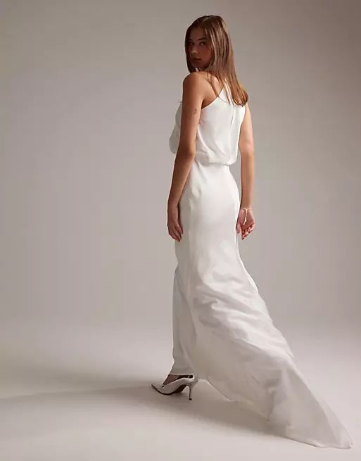 ASOS EDITION Valentina ruched halter neck maxi wedding dress in ivory | ASOS (Global)