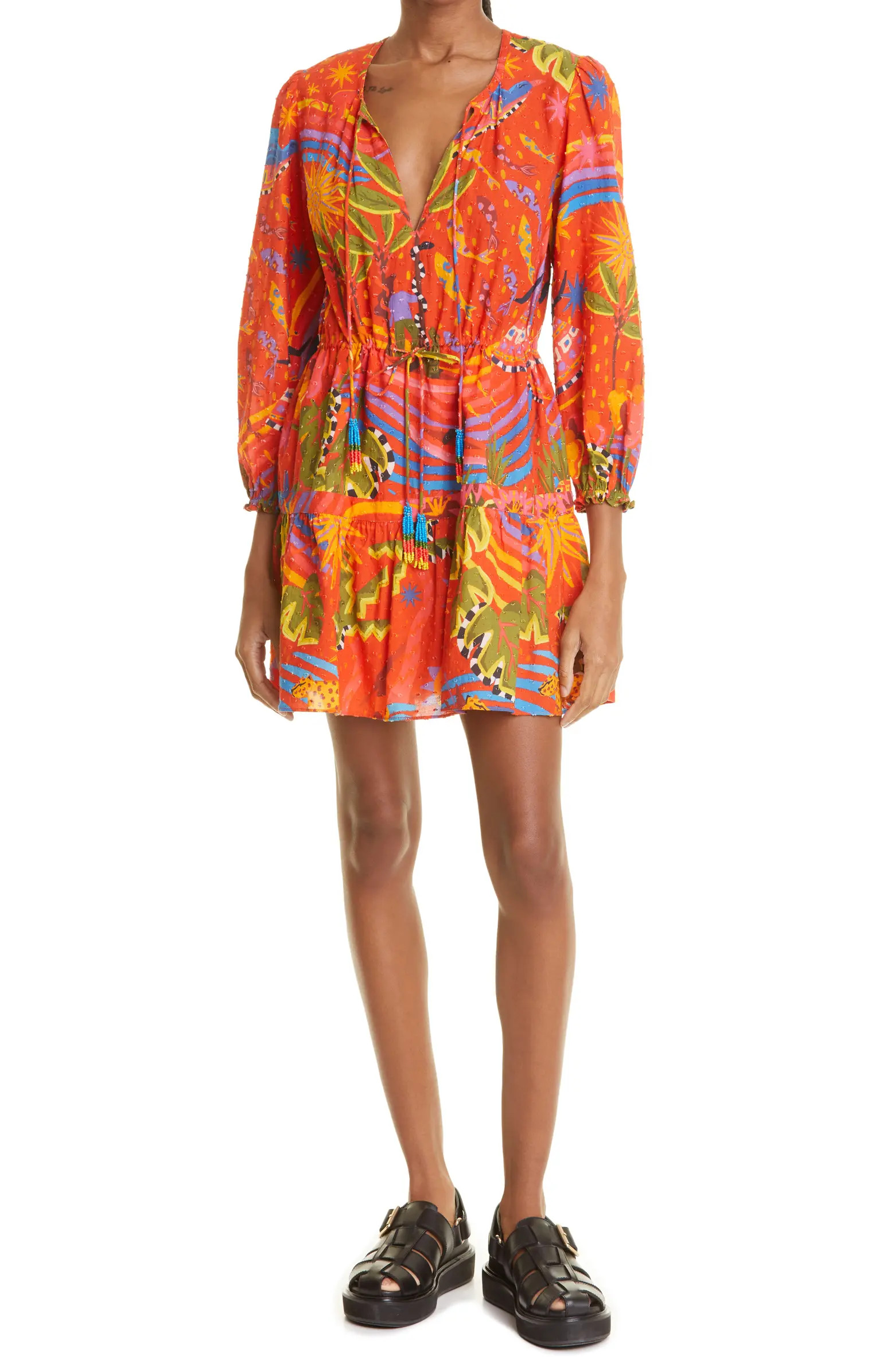 FARM Rio Magic Forest Tiered Long Sleeve Cotton Dress | Nordstrom | Nordstrom