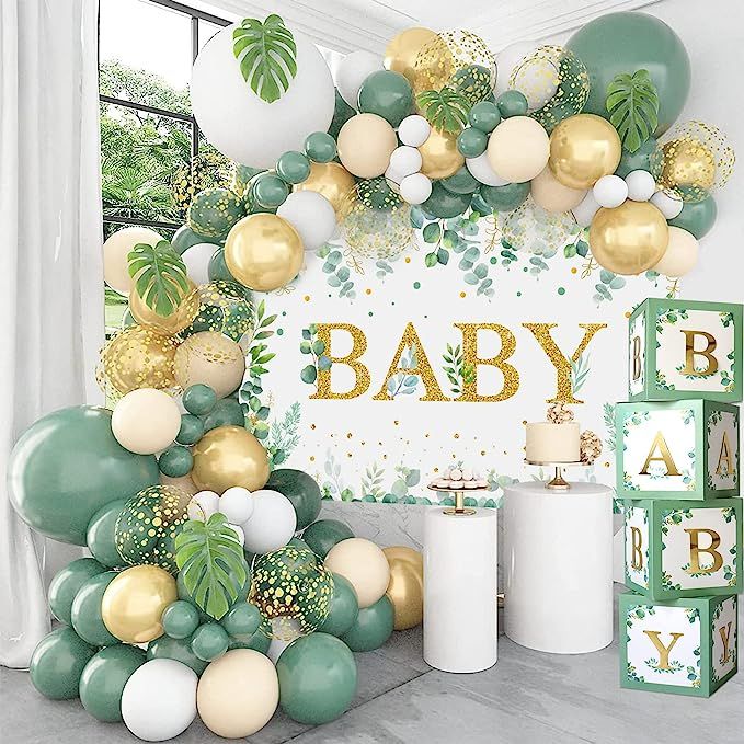 125PCS Sage Green Baby Shower Decorations for Boy or Girl - Baby Shower Decor, Retro Green with G... | Amazon (US)