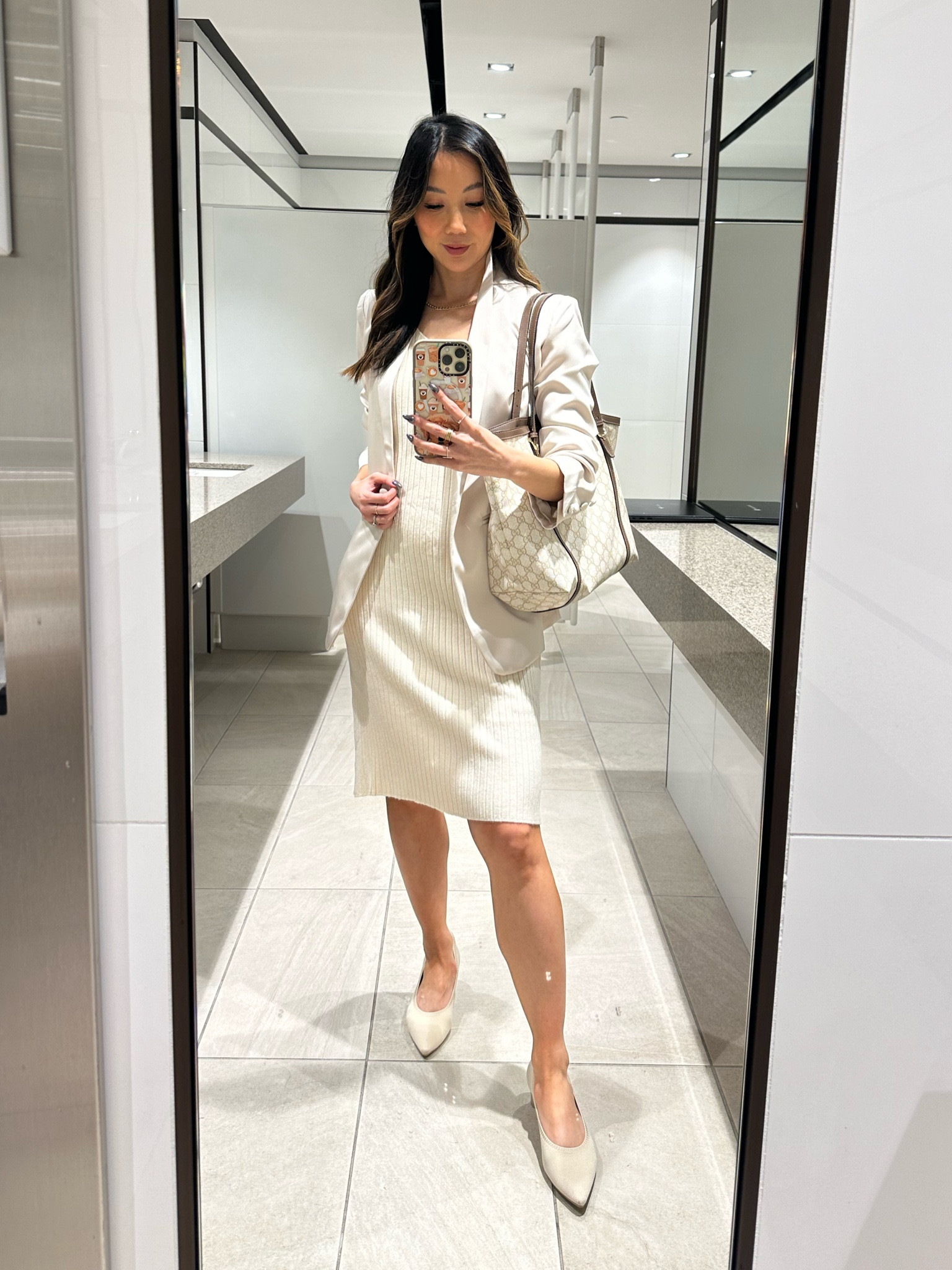 Neutral workwear outfit with knit dress and blazer. Perfect everyday office look for meetings and going from day time to night! 

#LTKworkwear #LTKstyletip #LTKfindsunder100