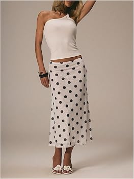 MakeMeChic Women's Polka Dots Midi Skirt Summer Mesh Flowy Long Skirts | Amazon (US)