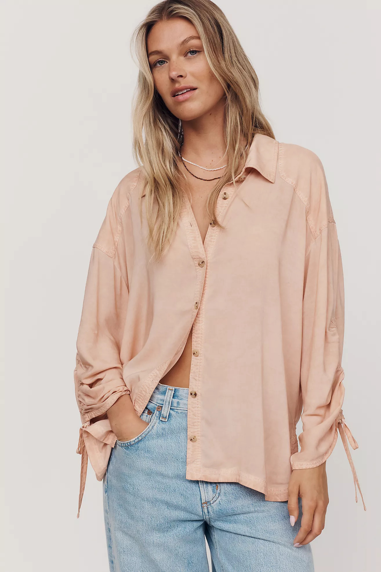 Pilcro Cinched-Sleeve Buttondown Top | Anthropologie (US)