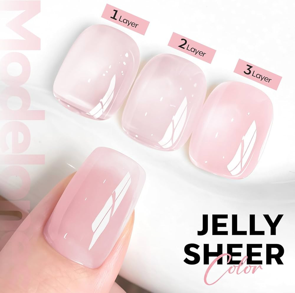 modelones Pink Gel Nail Polish Jelly Nude Pink Gel Polish French Tip Base Colors Sheer Nails Tran... | Amazon (US)