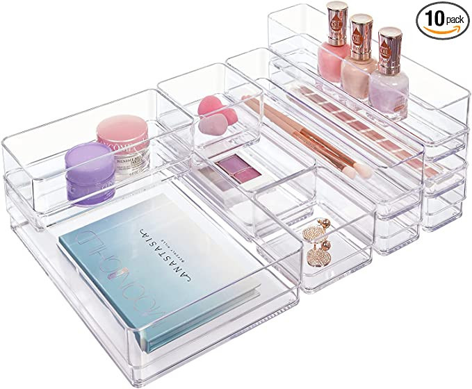 STORi SimpleSort 10-Piece Stackable Clear Drawer Organizer Set | Multi-size Trays | Makeup Vanity... | Amazon (US)