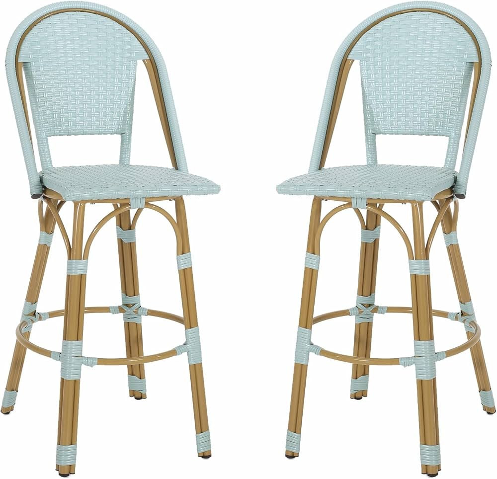 Outdoor Bar Stools Set of 2 Rattan 30" Bar Height Stools Metal Modern Bar stools with Back Bamboo... | Amazon (US)