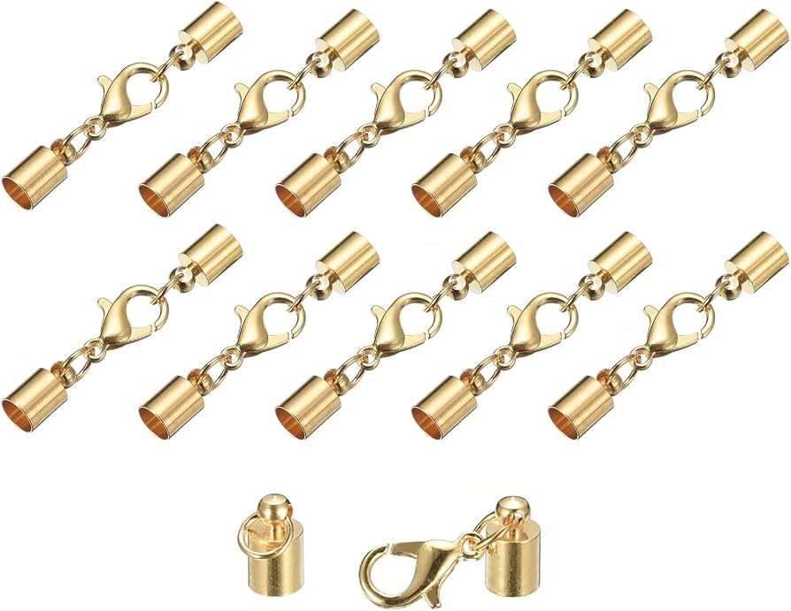 uxcell 10Sets 5mm Leather Cord End Caps with Lobster Claw Clasps, Barrel Terminators for DIY Maki... | Amazon (US)