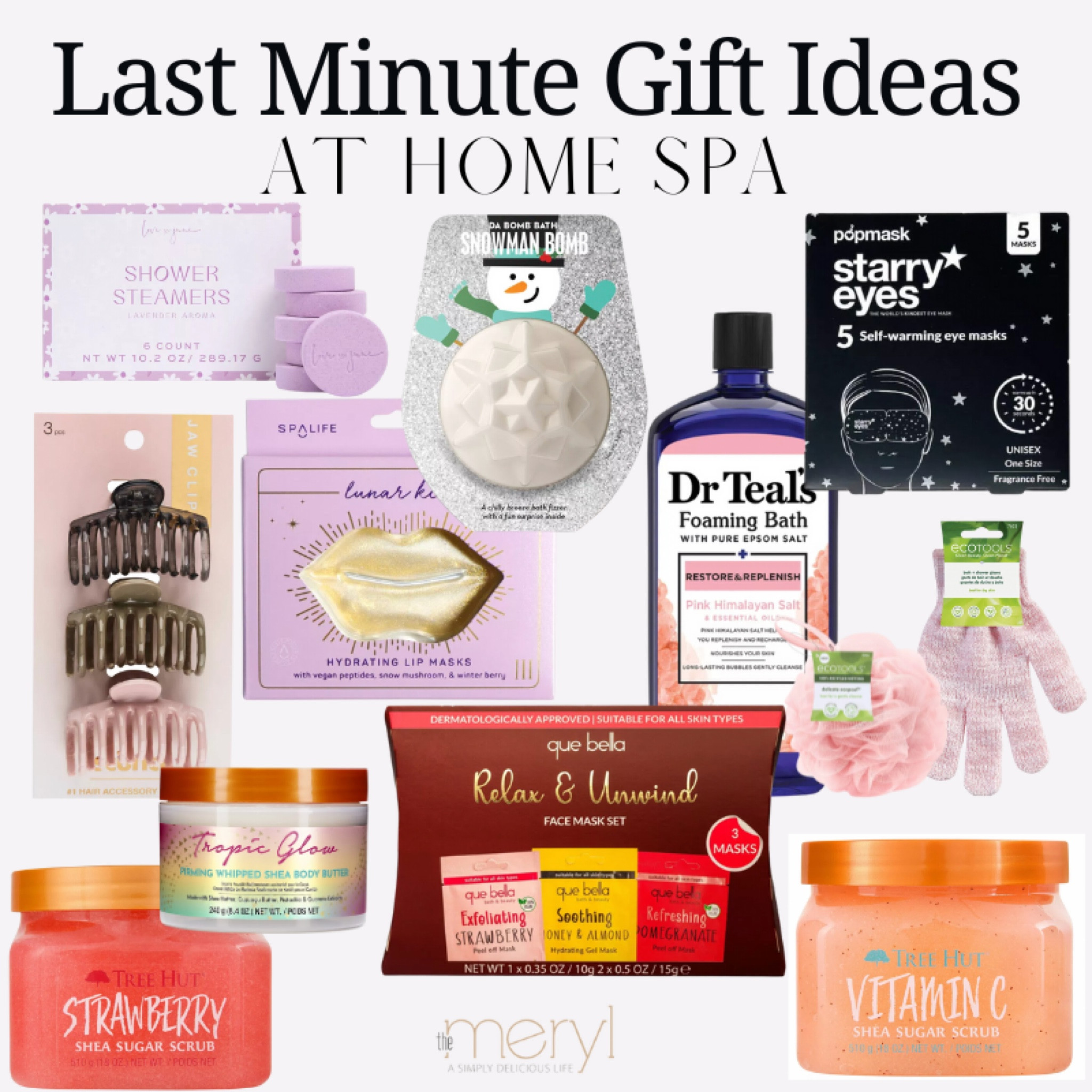 Last minute gift idea - home spa
Target Face Masks Bells Tree Hut body Scrub Hair Clips Lip Mask Bath Shower Steamers Bath Bomb

#LTKHoliday #LTKSeasonal #LTKGiftGuide