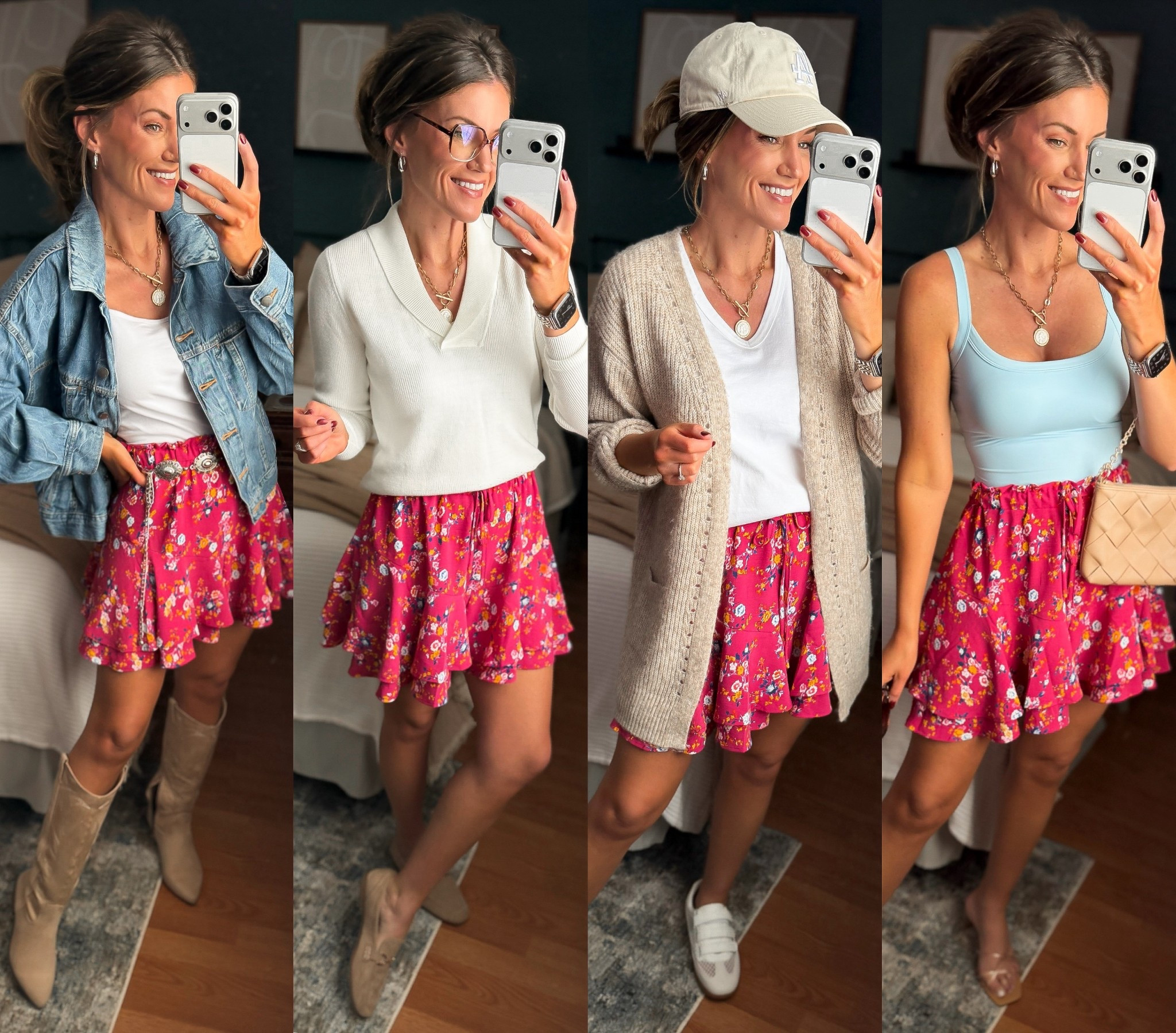 Amazon flowy shorts (look like a skirt) styled 4 ways. 
Wearing medium in shorts 

#LTKmomlife