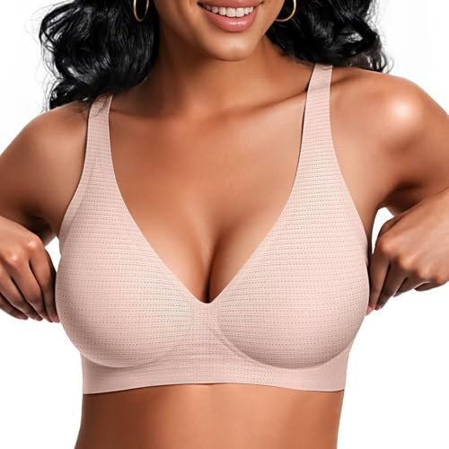 Vertvie Jelly Wireless Bras for Women Push Up Plunge Seamless T-Shirt Bras No Underwire Supportive Full Coverage Bralettes(Airy Nude,XX-Large) | Amazon (US)
