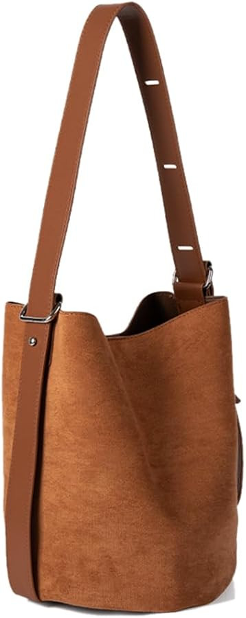 Faux Suede Shoulder Tote Bag Bucket Purse Handbags for Women, Black Brown Suede Totes Crossbody B... | Amazon (US)
