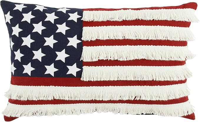 Lush Decor American Flag Fringe Decorative Throw Pillow Cover, 22" W x 13" L, Red & Navy - Rectan... | Amazon (US)