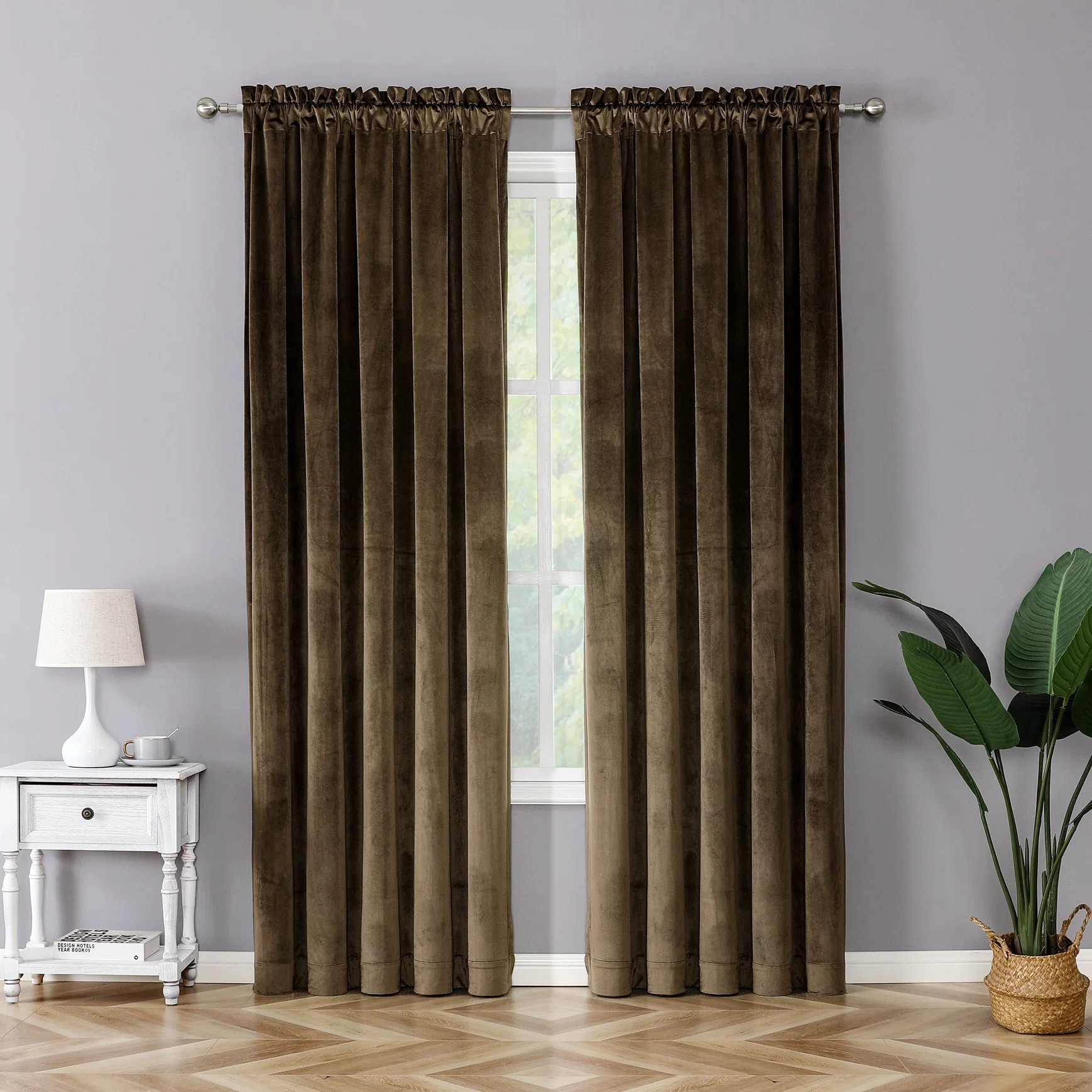 Everly Quinn Lateek Royal Living Window Velvet Solid Semi-Sheer Rod Pocket Curtain Panels | Wayfa... | Wayfair North America
