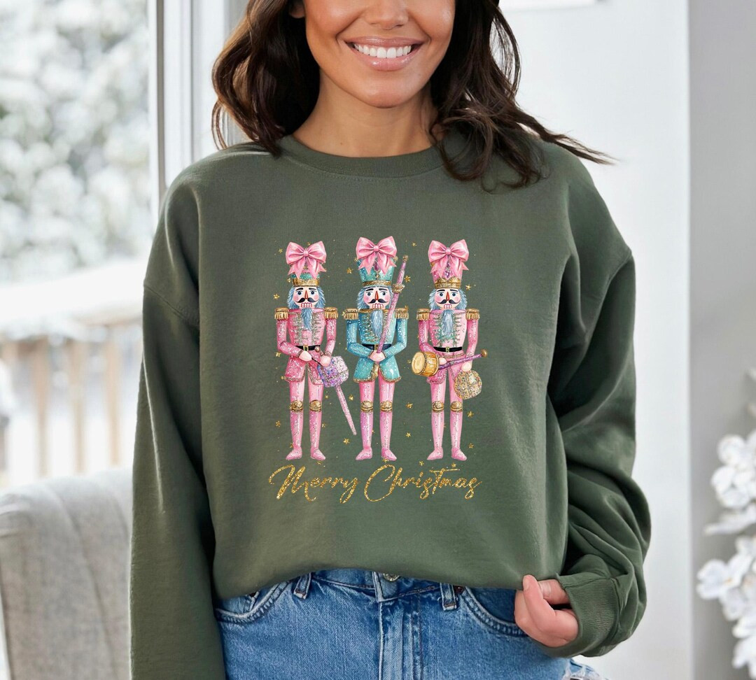 Cute Nutcracker Christmas Sweatshirt, Faux Glitter Nutcracker Sweatshirt, Pink Christmas Hoodie, ... | Etsy (US)