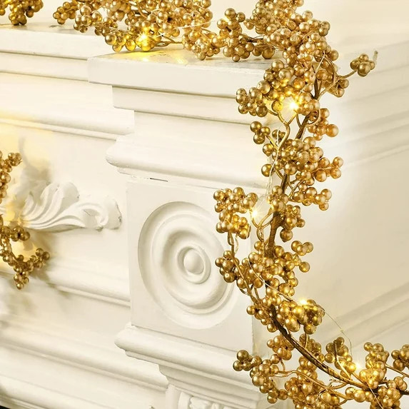 TETOU 5.9ft Christmas Garland Gold Berry with Light Indoor Artificial Garland Decoration | Walmart (US)