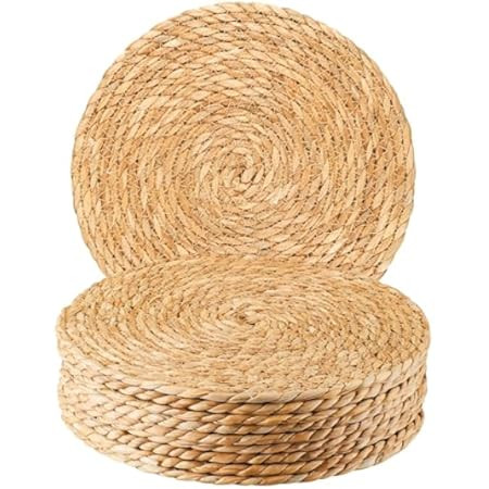 Defined Deco Woven Placemats Set of 10,12" Round Rattan Placemats,Natural Hand-Woven Water Hyacinth Placemats,Farmhouse Weave Place Mats,Rustic Braided Wicker Table Mats for Dining Table,Home,Wedding. | Amazon (US)