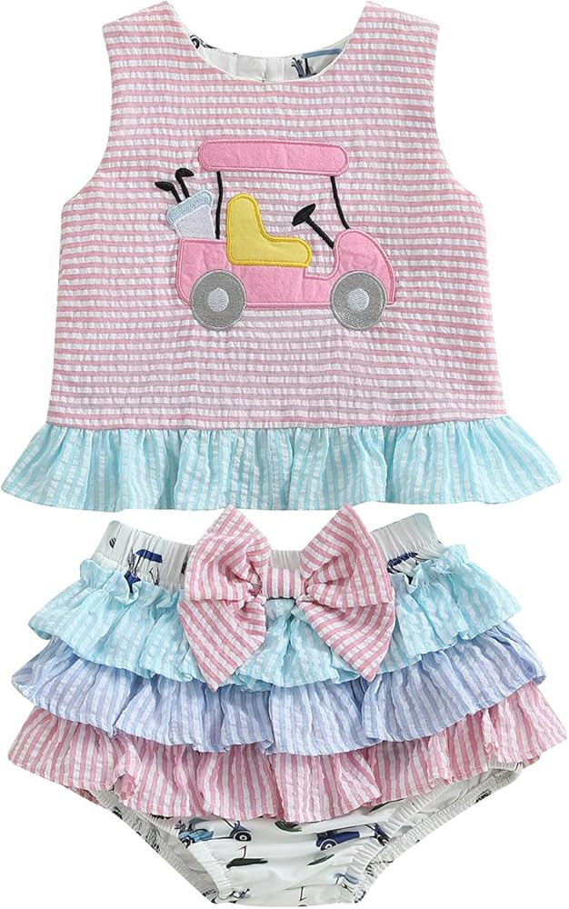 WZTYYDS Toddler Baby Girl Golf Outfit 6 9 12 18 24 Months Summer Clothes Sleeveless Ruffle Tank T... | Amazon (US)