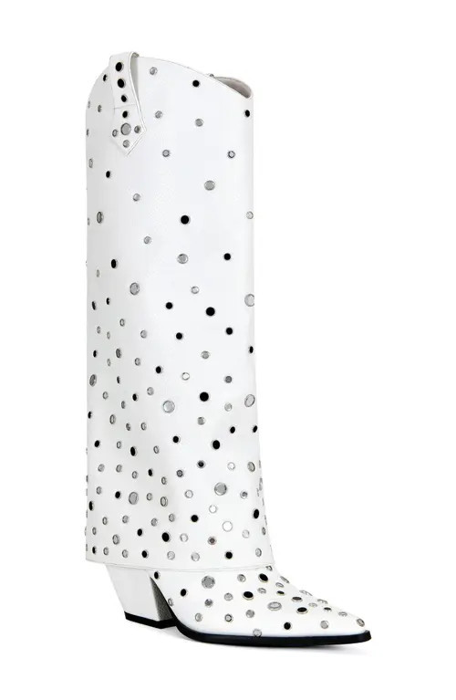 AZALEA WANG Madlock Embellished Western Boot in White at Nordstrom, Size 8.5 | Nordstrom