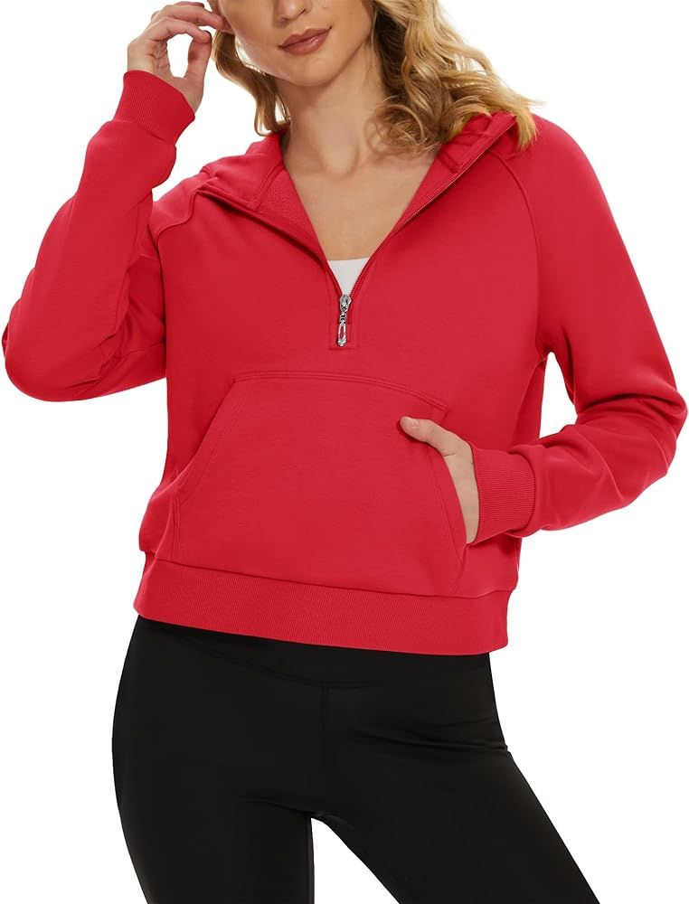 MAGCOMSEN Women's Hooded Sweatshirt Half Zip Fleece Pullover Cropped Hoodies Quarter Zip Pullover... | Amazon (US)