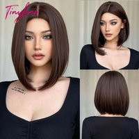 Dark Brown Bob Synthetic Wigs Middle Part Short Straight Lolita Wig for Women Cosplay Party Daily Natural Hair Heat Resistant | AliExpress (US)