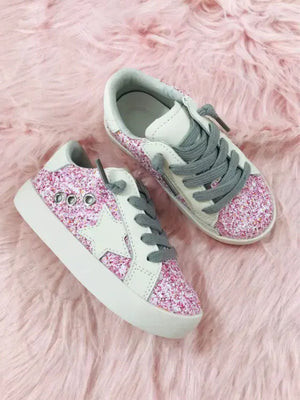 Dazzling Steps Pink Glitter Sneakers by Liv and Mia Pink / 6 | Mia Belle Girls