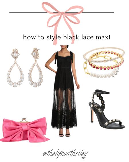 How to style black lace maxi for wedding guest 

Black maxi, pearl heels, bow clutch, jewelry, Kendra Scott sale 

#LTKsalealert #LTKFind #LTKstyletip
