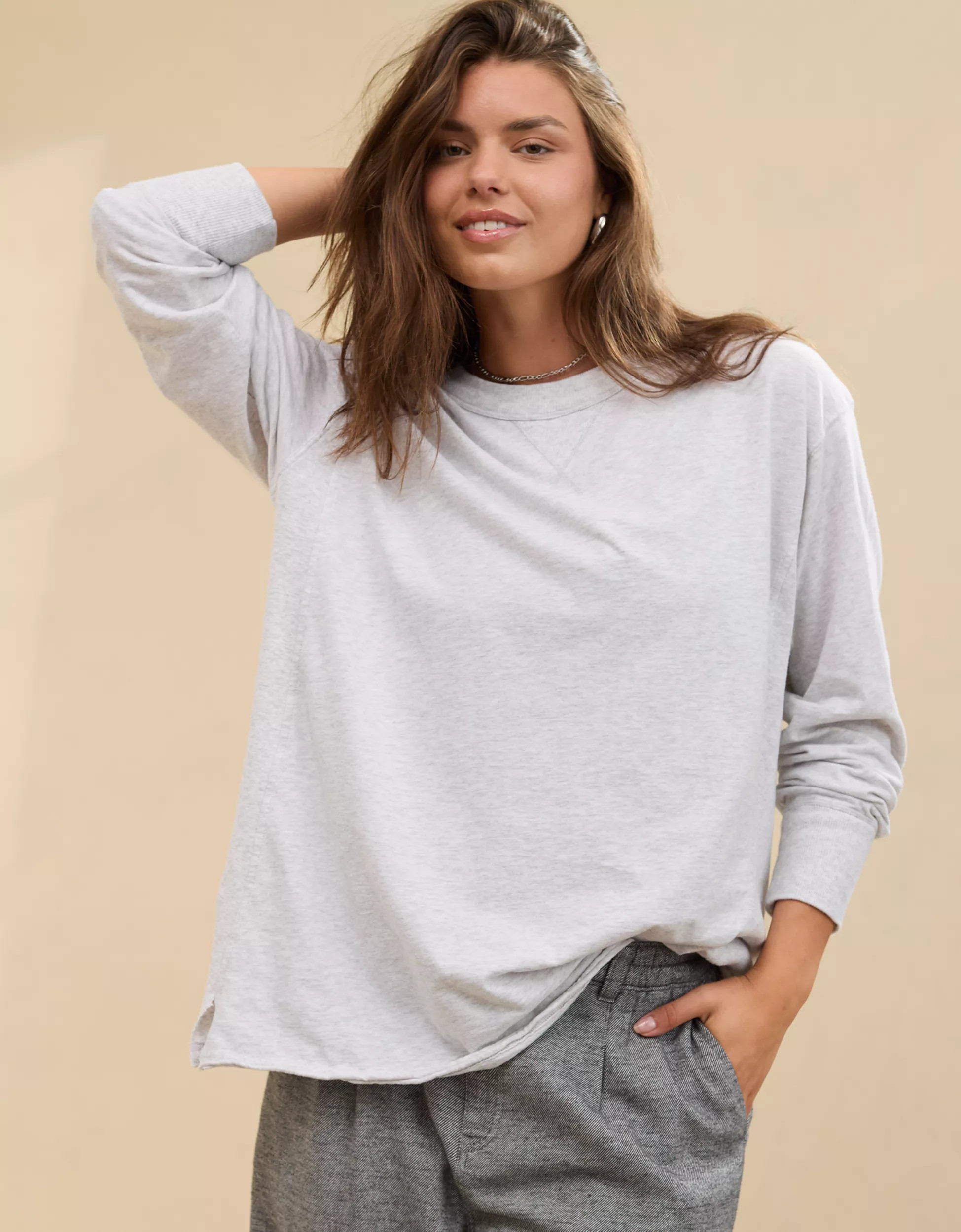 Aerie Cozy Long Sleeve Oversized Boyfriend T-Shirt | Aerie