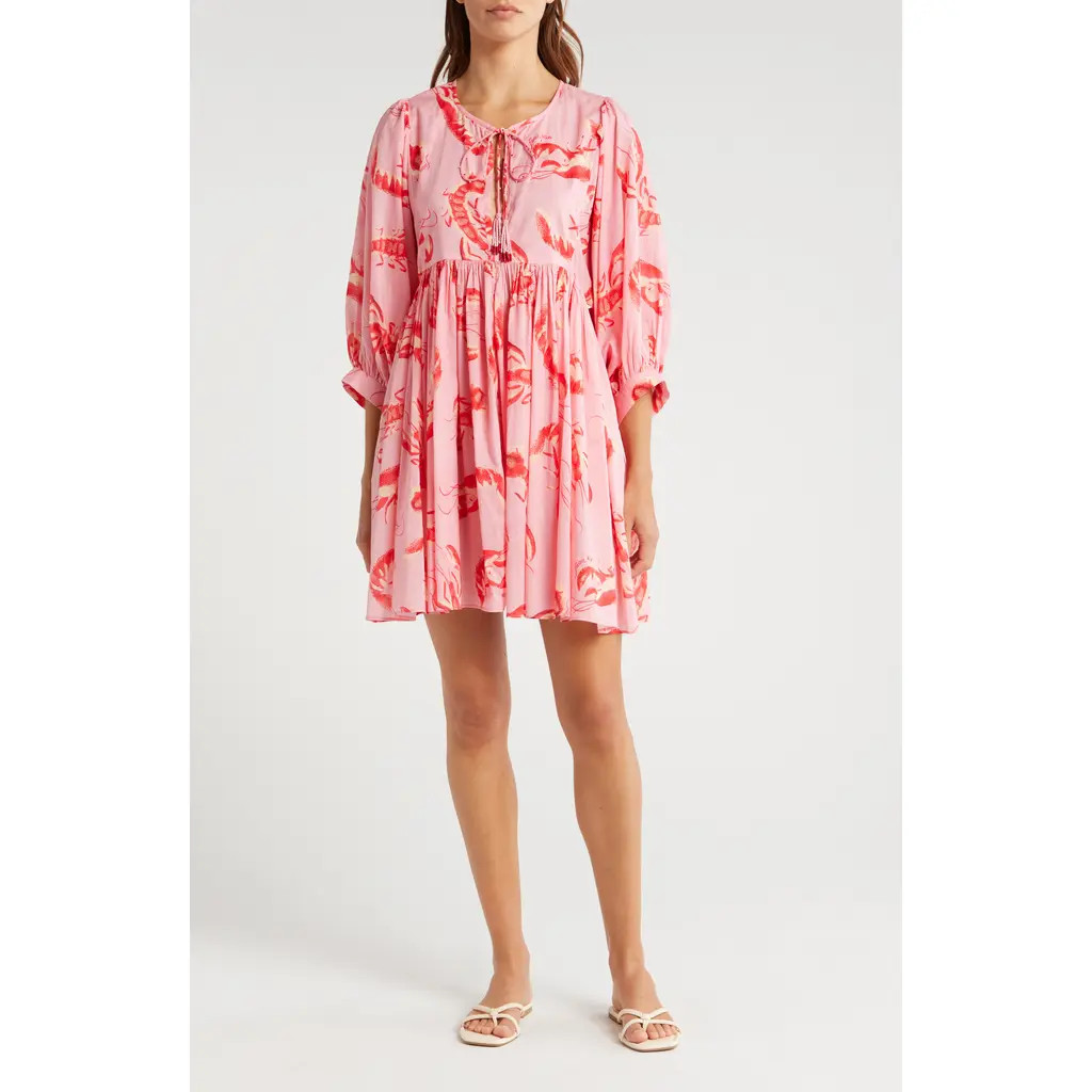 FARM Rio Lobster Print Cover-Up Dress in Lobsters Pink at Nordstrom, Size X-Small | Nordstrom